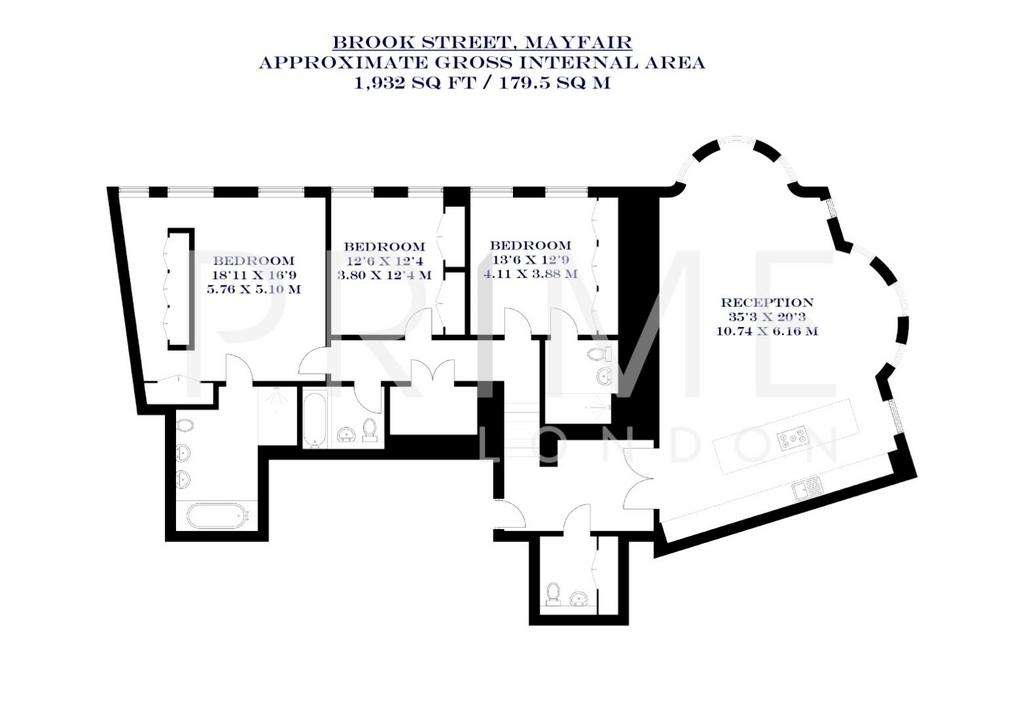 3 bedroom flat to rent - floorplan