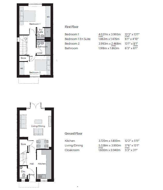 2 bedroom terraced house to rent - floorplan