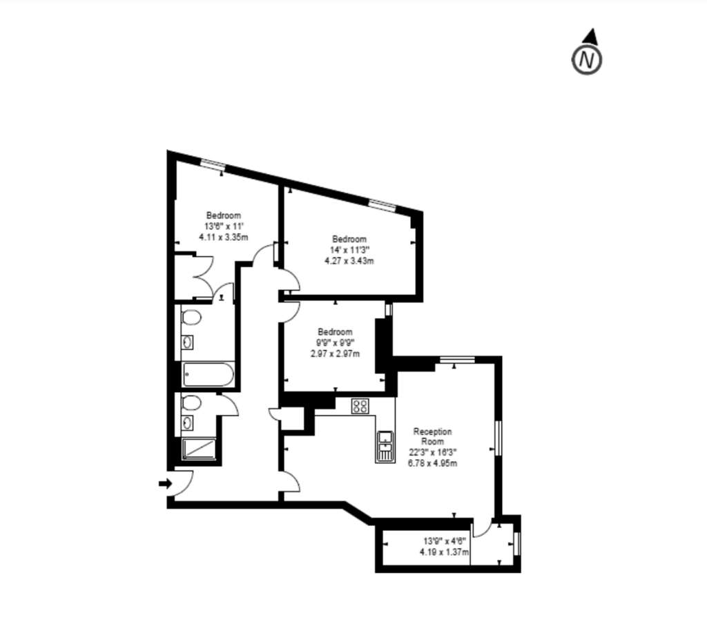 3 bedroom flat to rent - floorplan