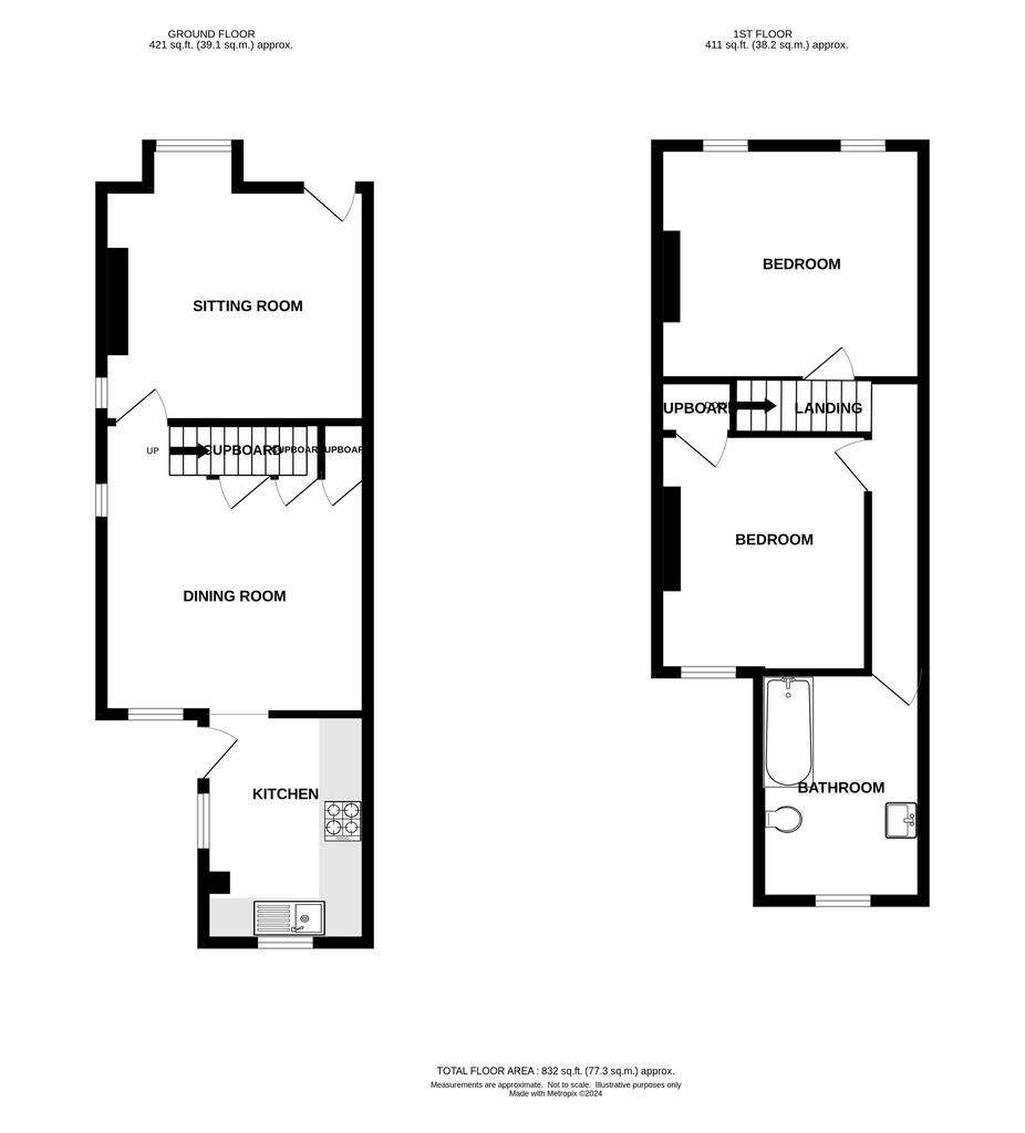 2 bedroom end of terrace house to rent - floorplan