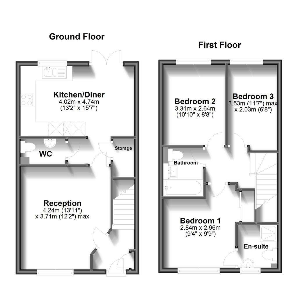 3 bedroom semi-detached house to rent - floorplan