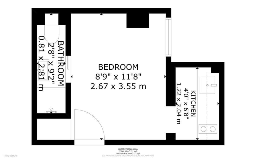 Studio flat to rent - floorplan