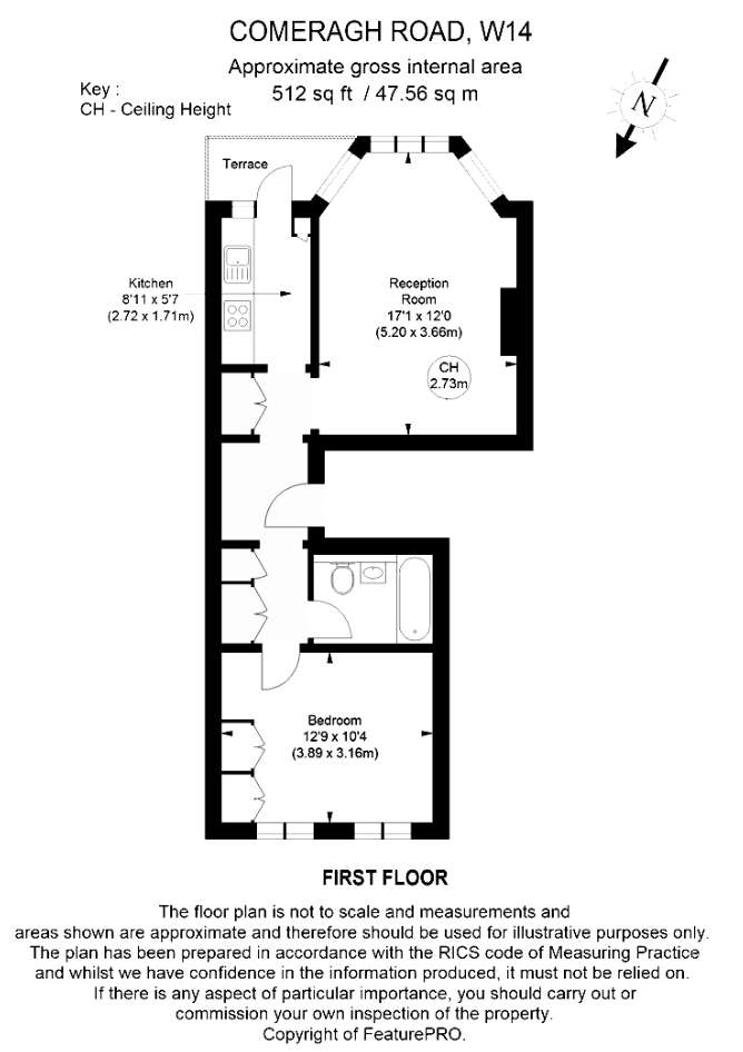 1 bedroom flat to rent - floorplan