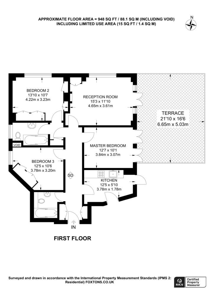 3 bedroom flat to rent - floorplan