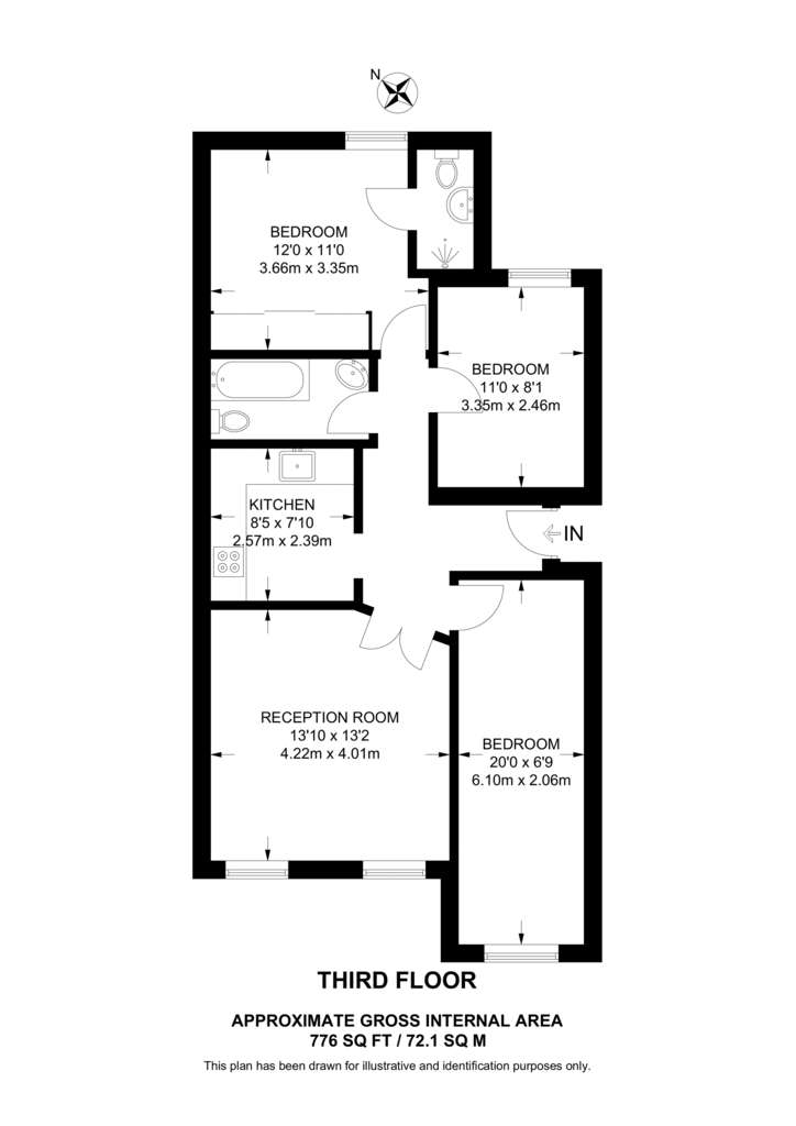 3 bedroom flat to rent - floorplan