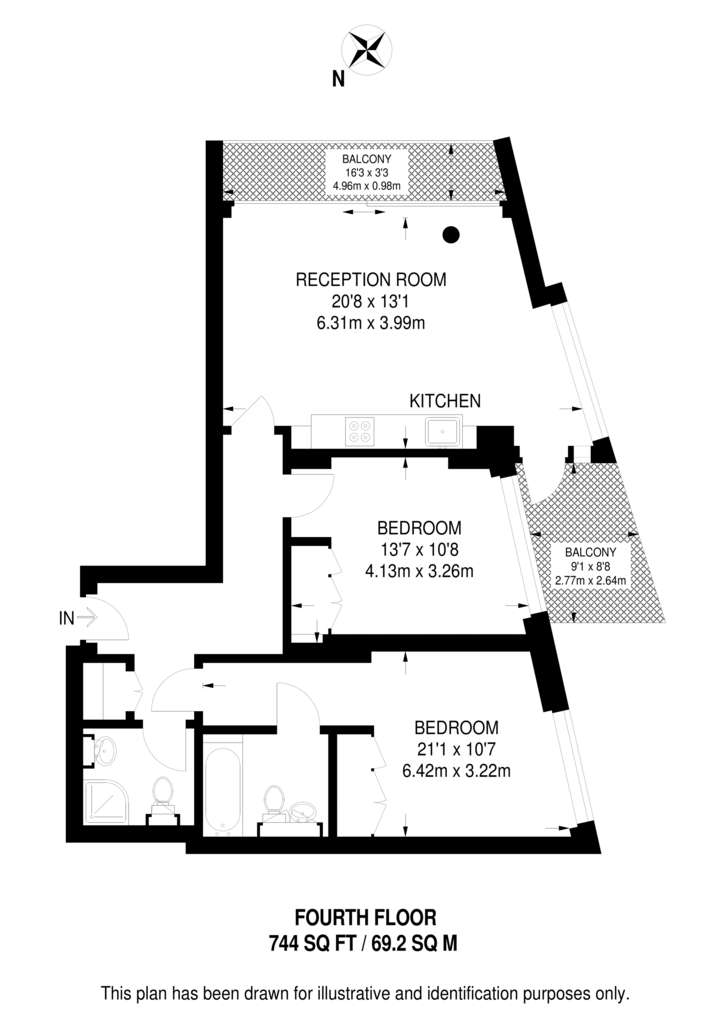 2 bedroom flat to rent - floorplan