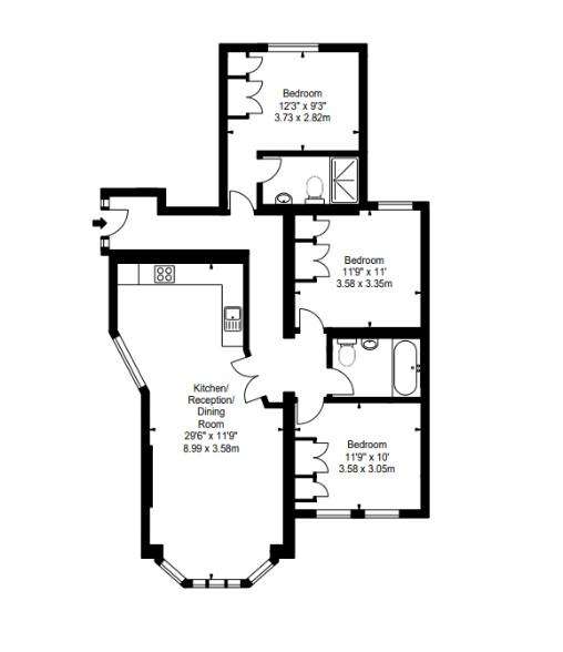 3 bedroom flat to rent - floorplan