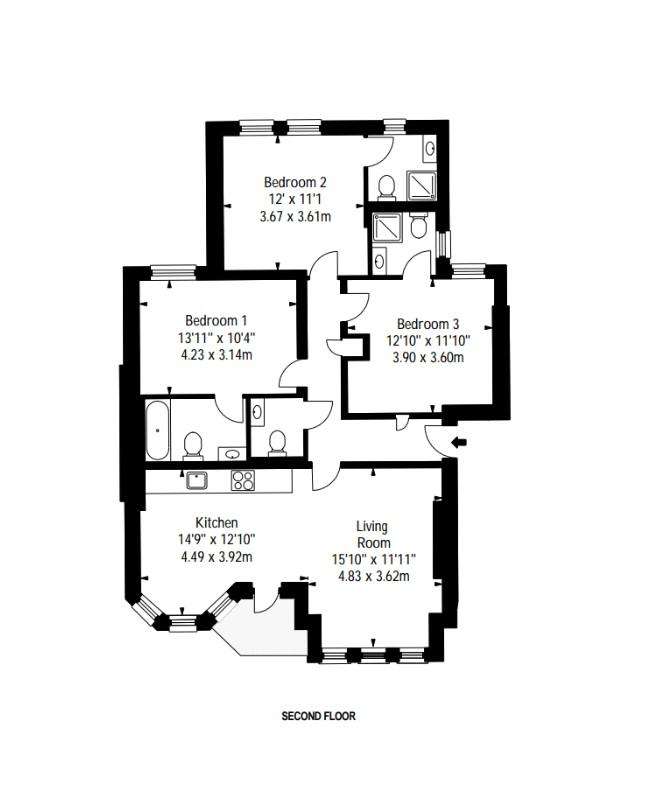 3 bedroom flat to rent - floorplan