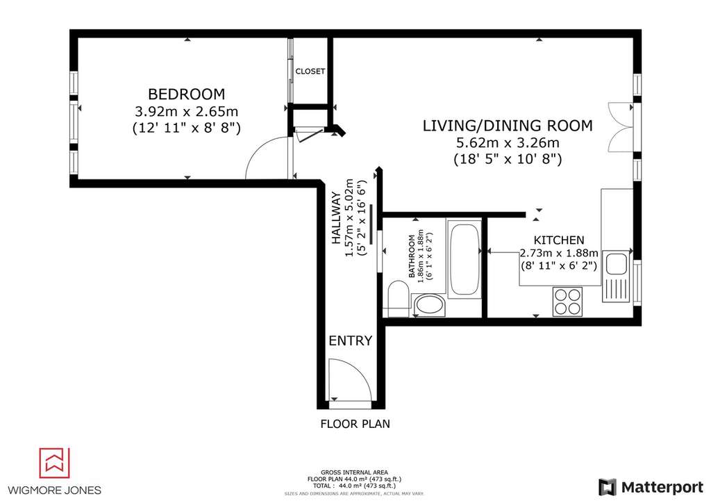 1 bedroom flat to rent - floorplan