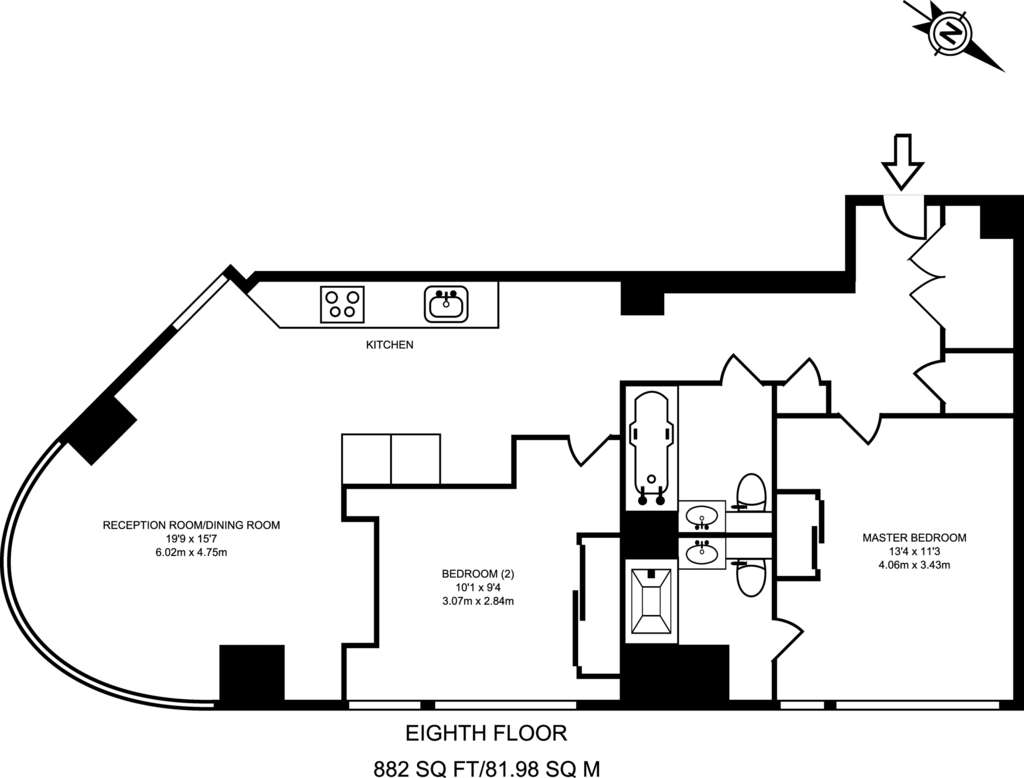 2 bedroom flat to rent - floorplan