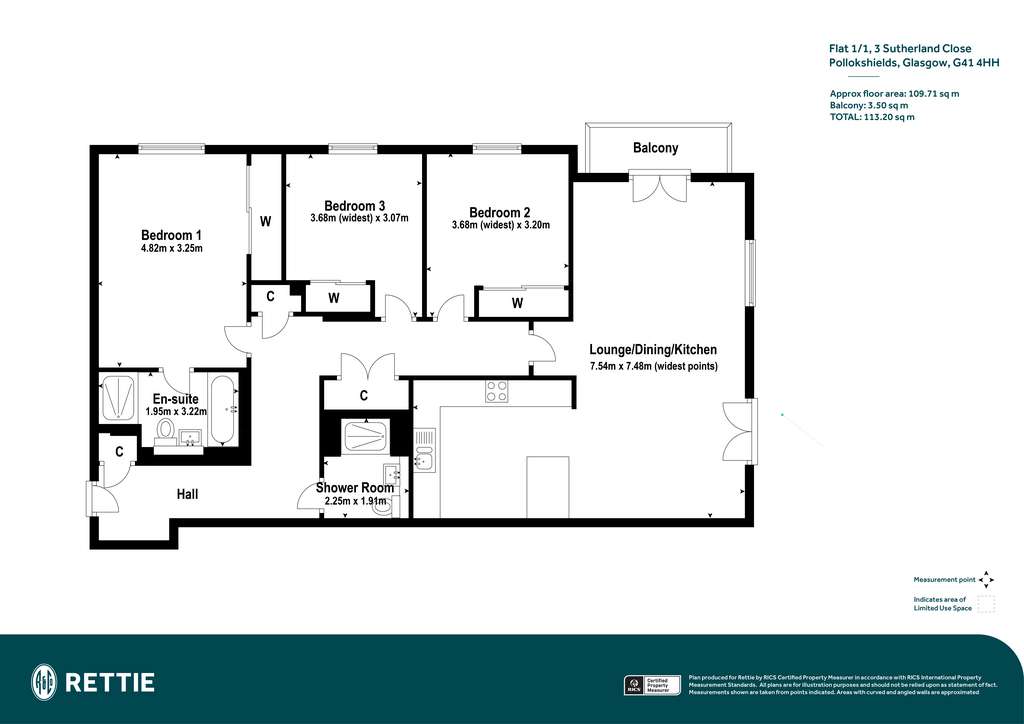 3 bedroom flat for sale - floorplan