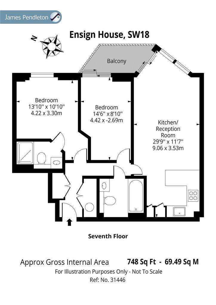 2 bedroom flat to rent - floorplan