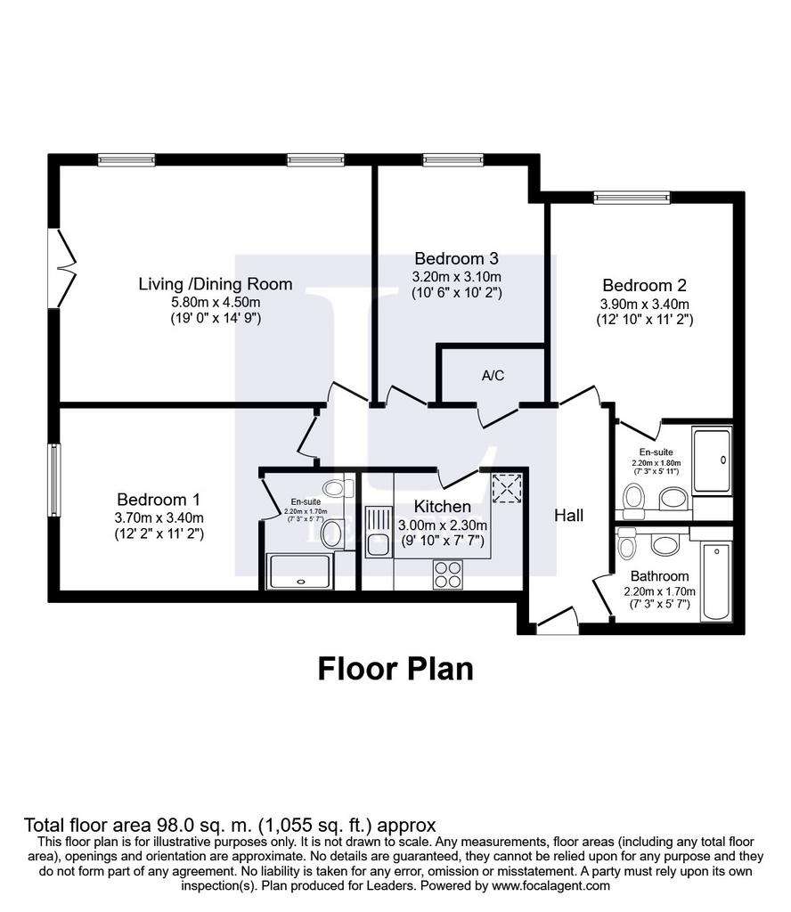 3 bedroom flat to rent - floorplan