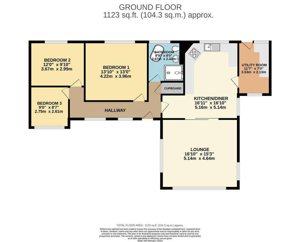 3 bedroom bungalow for sale - floorplan