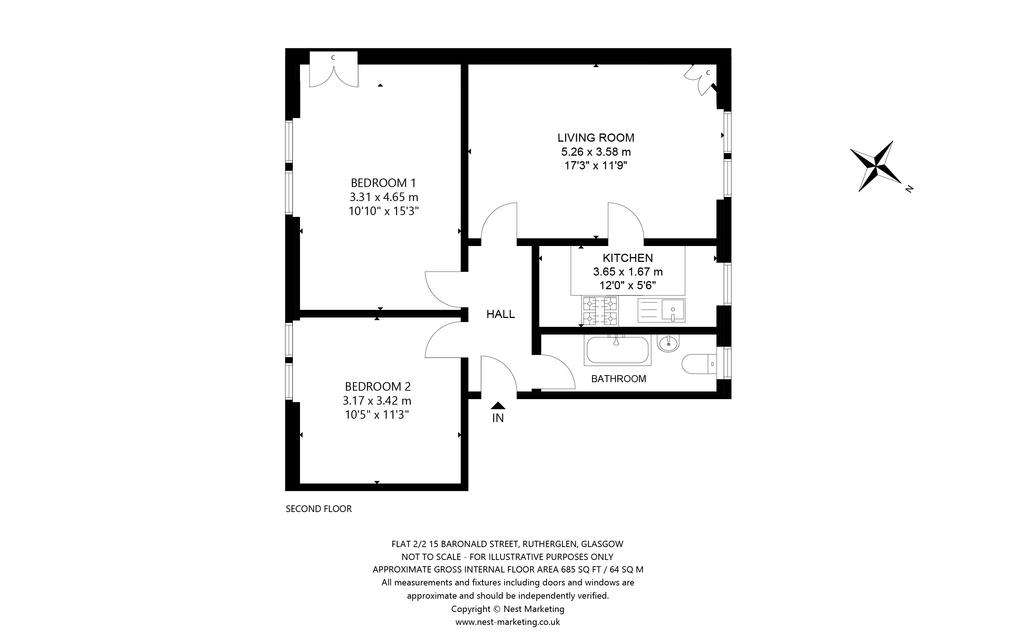 2 bedroom flat to rent - floorplan