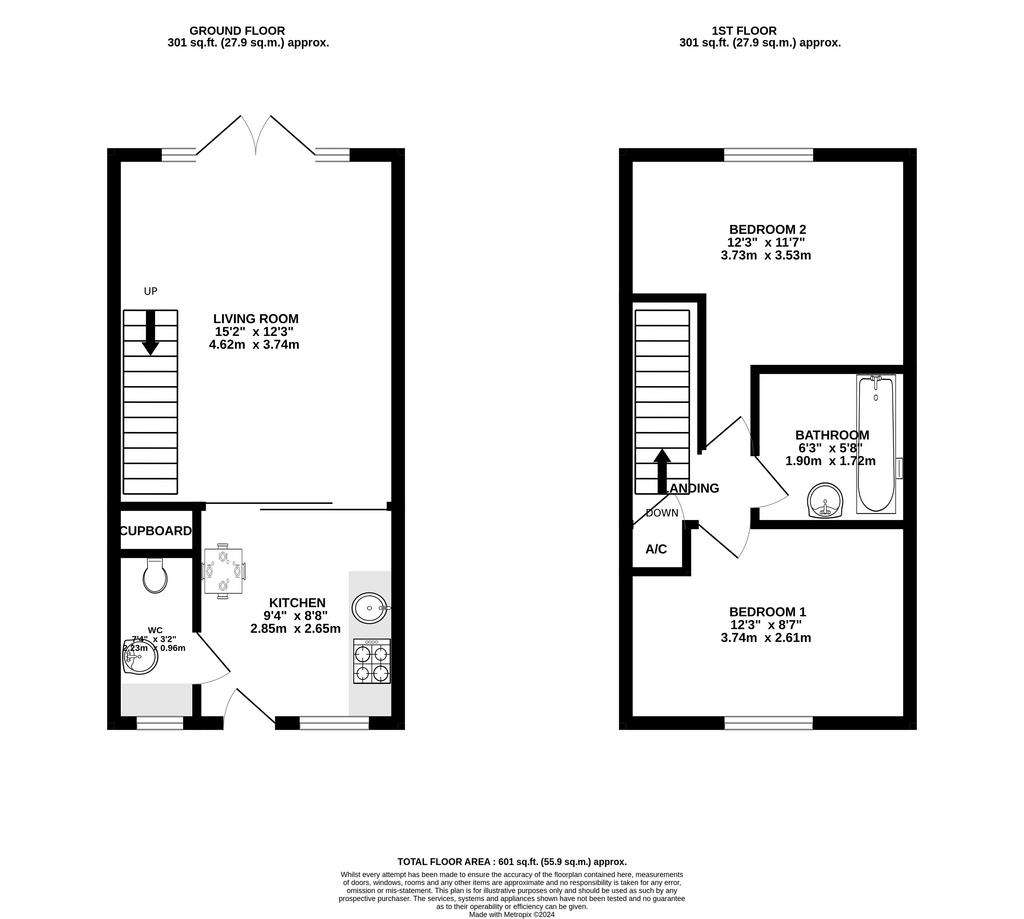 2 bedroom terraced house for sale - floorplan