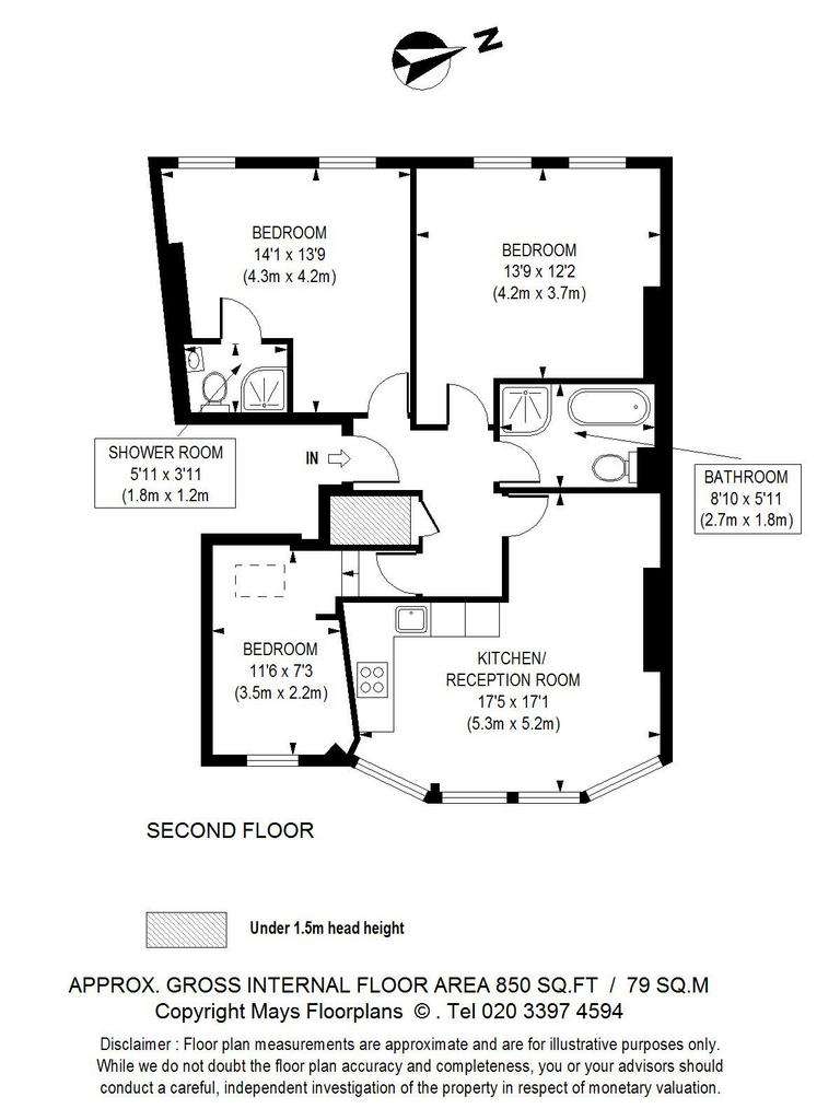 3 bedroom flat to rent - floorplan