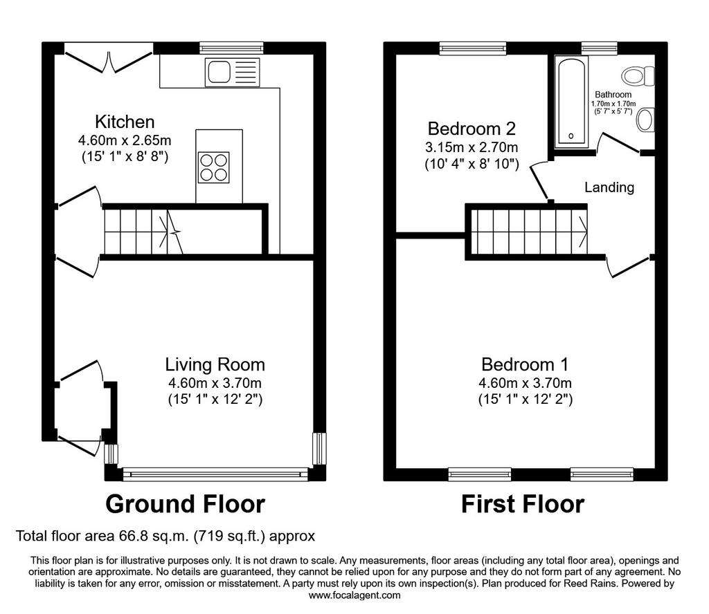 2 bedroom terraced house to rent - floorplan