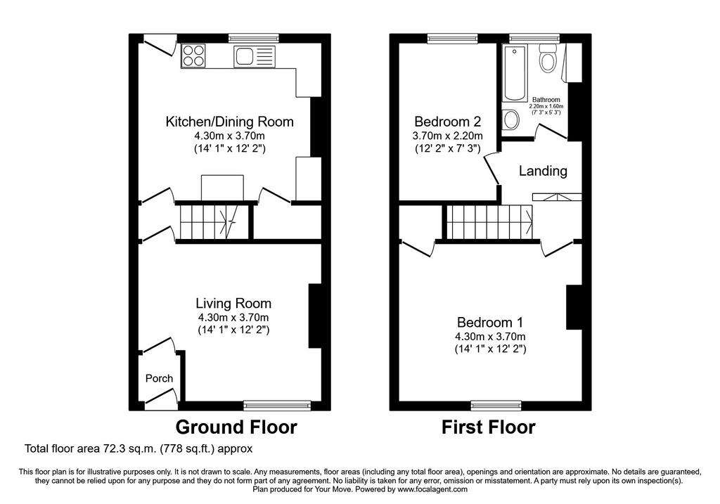 2 bedroom terraced house to rent - floorplan