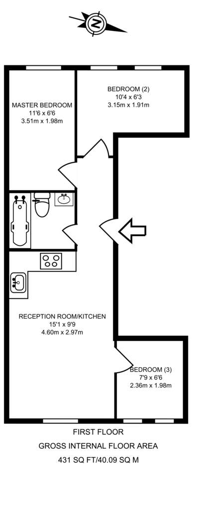 3 bedroom flat to rent - floorplan