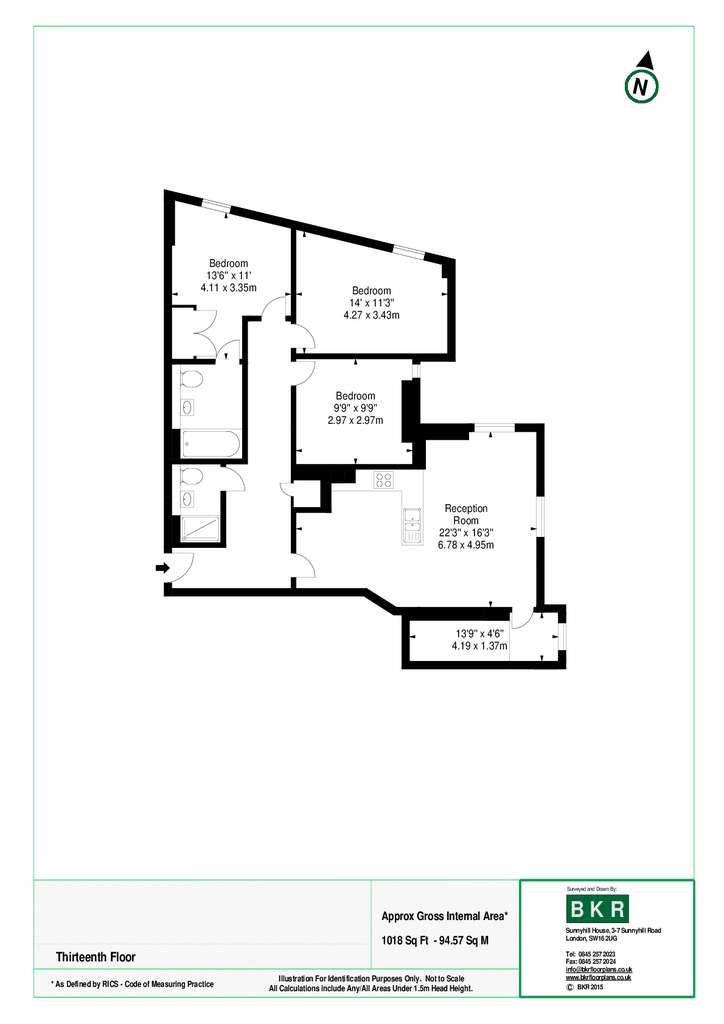 3 bedroom flat to rent - floorplan