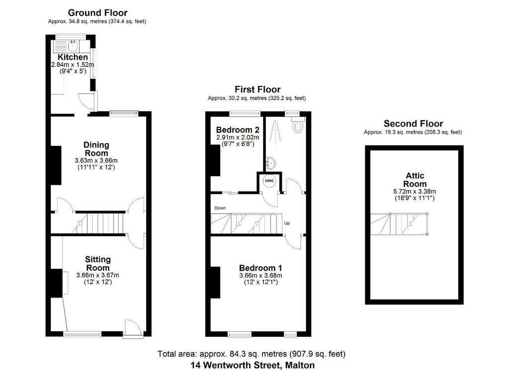 2 bedroom terraced house for sale - floorplan