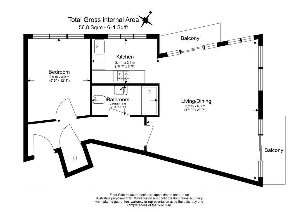 1 bedroom flat to rent - floorplan