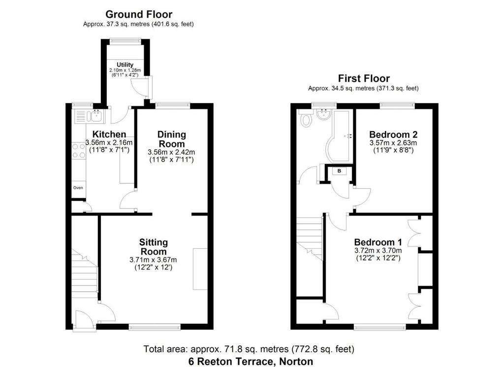 2 bedroom end of terrace house for sale - floorplan