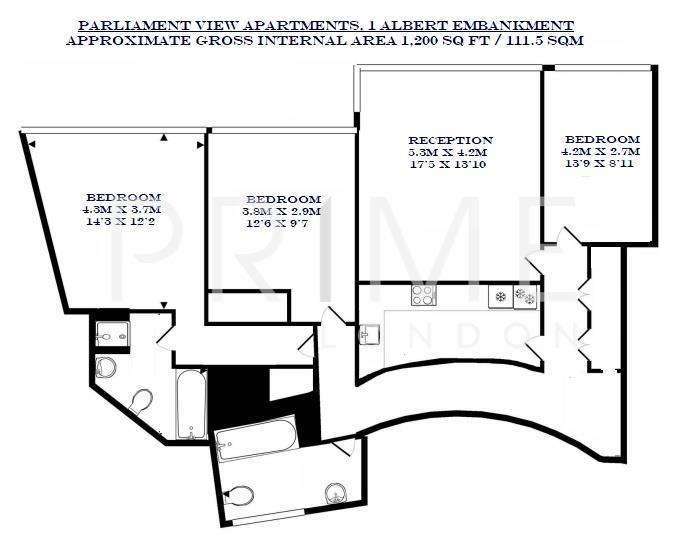 3 bedroom flat to rent - floorplan