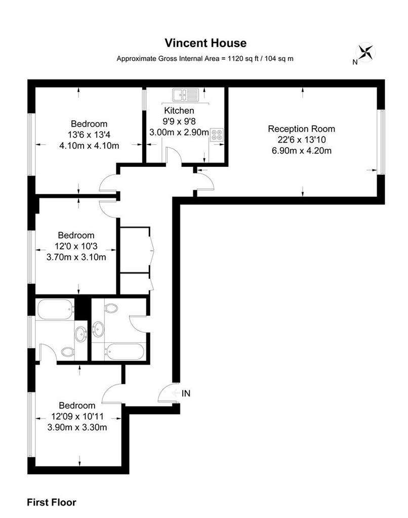 3 bedroom flat to rent - floorplan