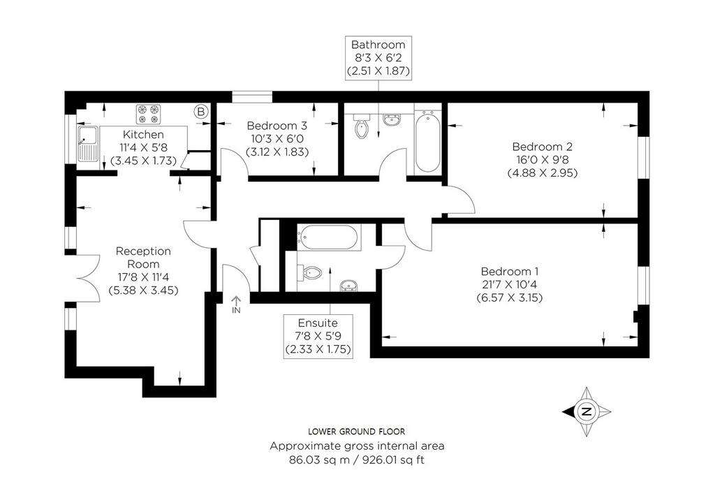 3 bedroom flat for sale - floorplan