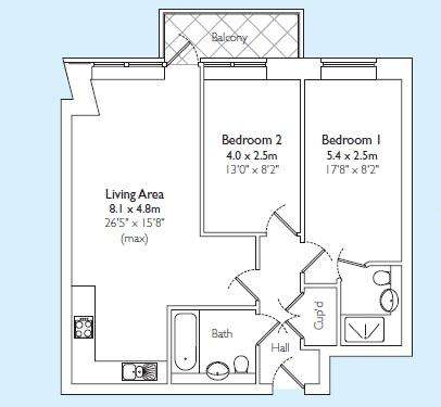 2 bedroom flat to rent - floorplan