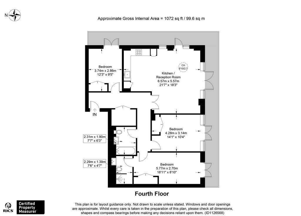 3 bedroom flat to rent - floorplan