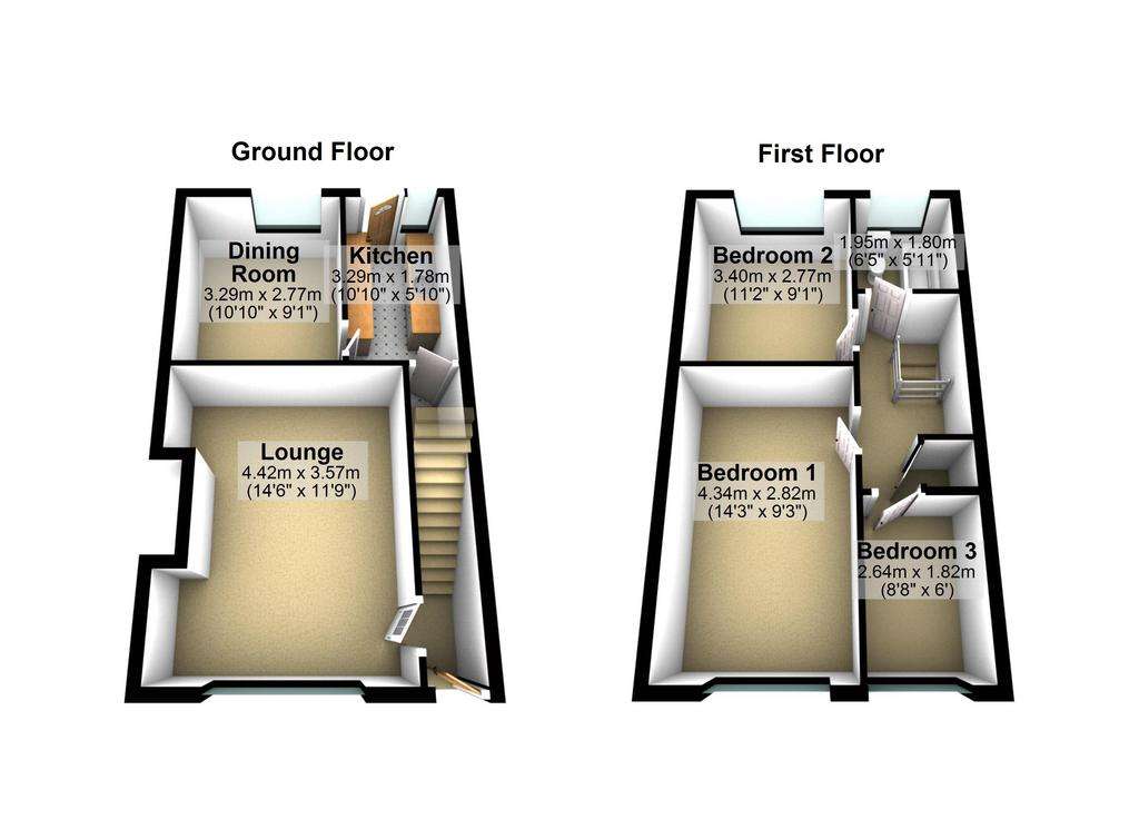 3 bedroom end of terrace house for sale - floorplan