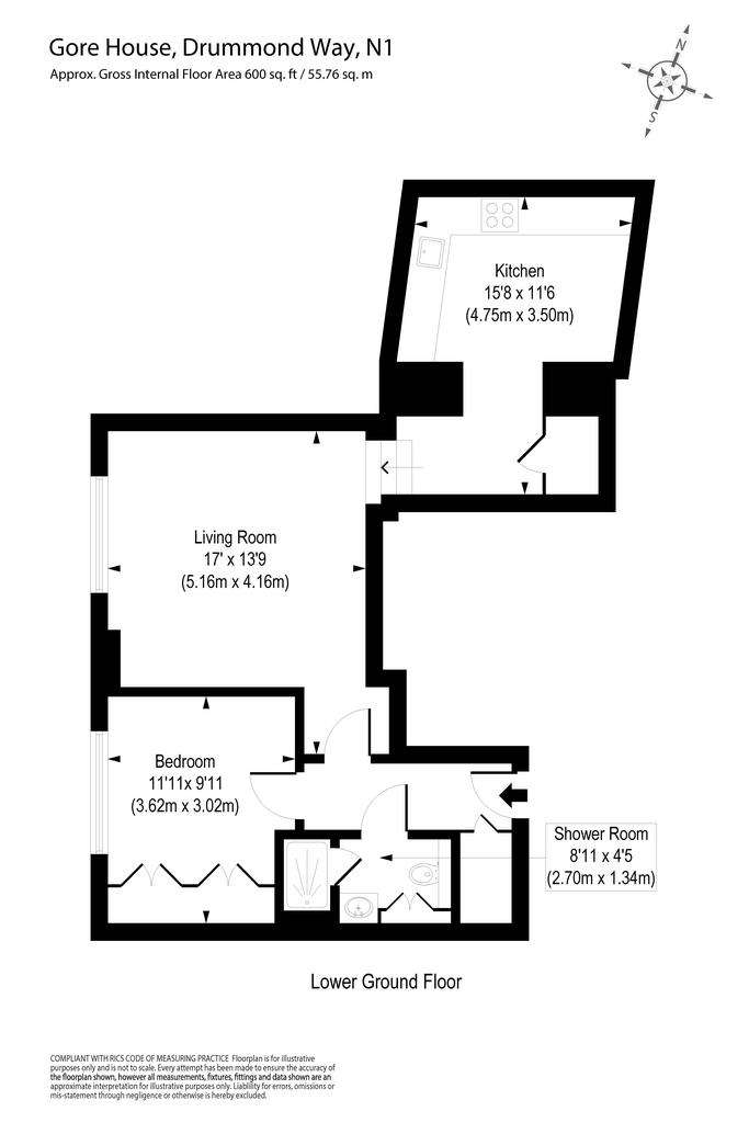 1 bedroom flat to rent - floorplan