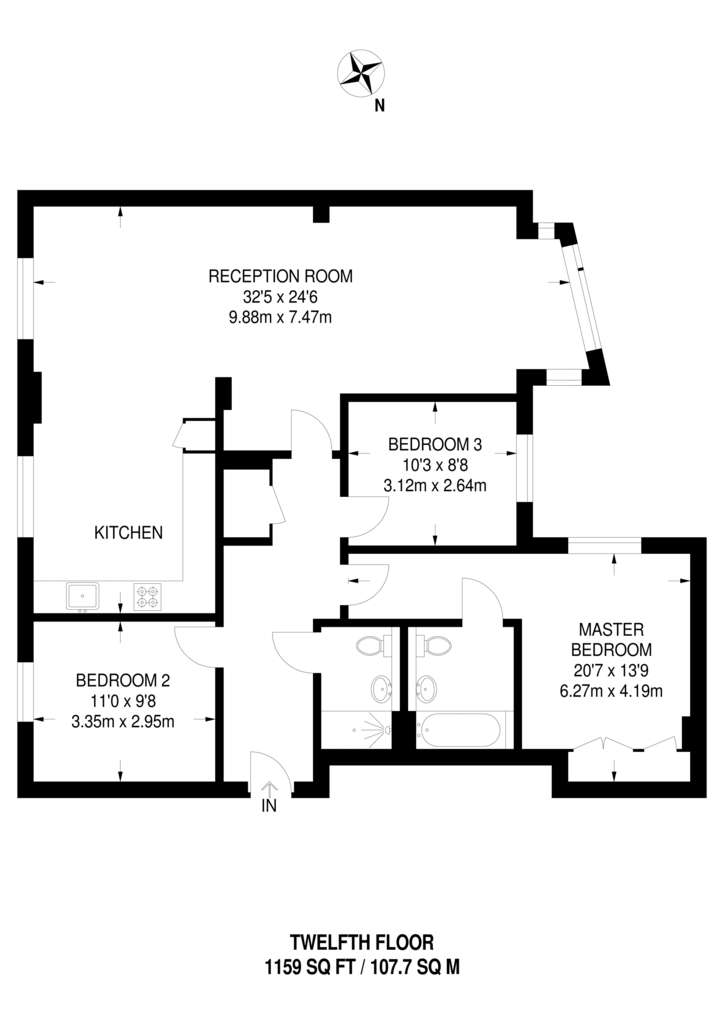 3 bedroom flat to rent - floorplan