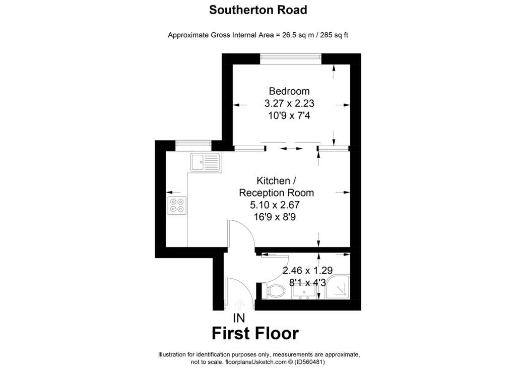 1 bedroom flat to rent - floorplan