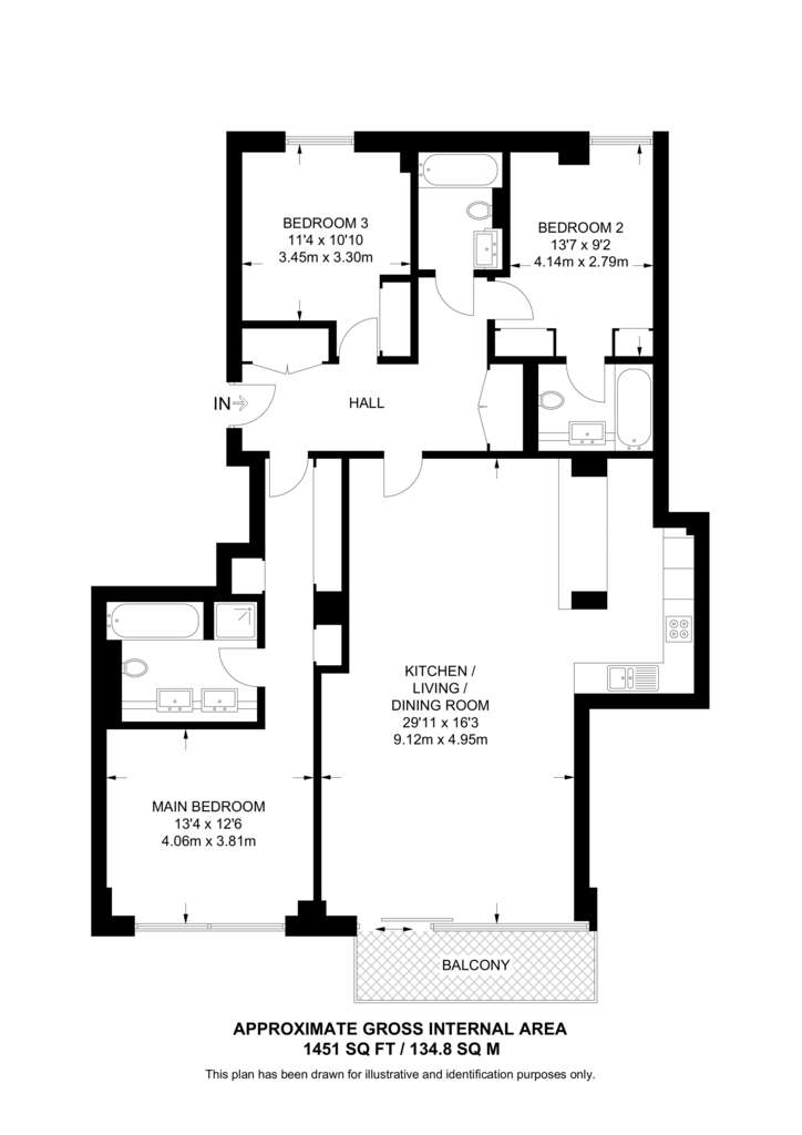 3 bedroom flat to rent - floorplan