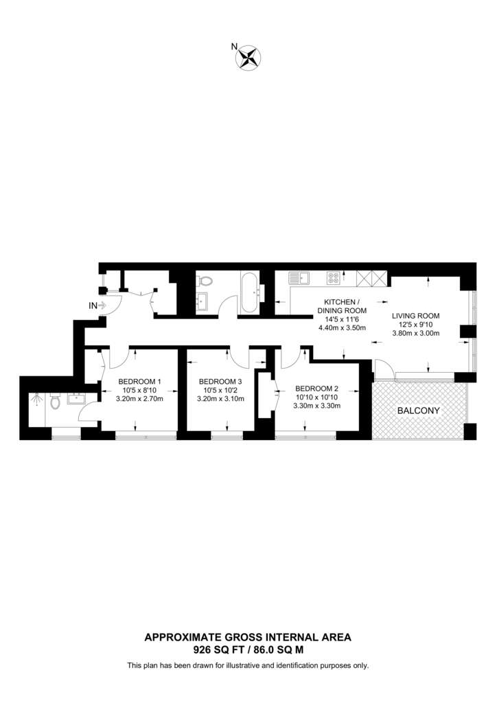 3 bedroom flat to rent - floorplan