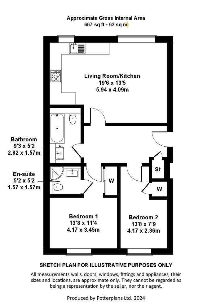 2 bedroom flat to rent - floorplan