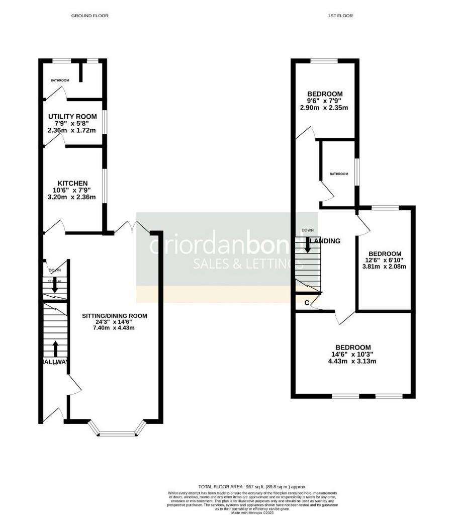 3 bedroom end of terrace house to rent - floorplan