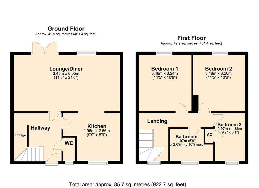 3 bedroom terraced house for sale - floorplan