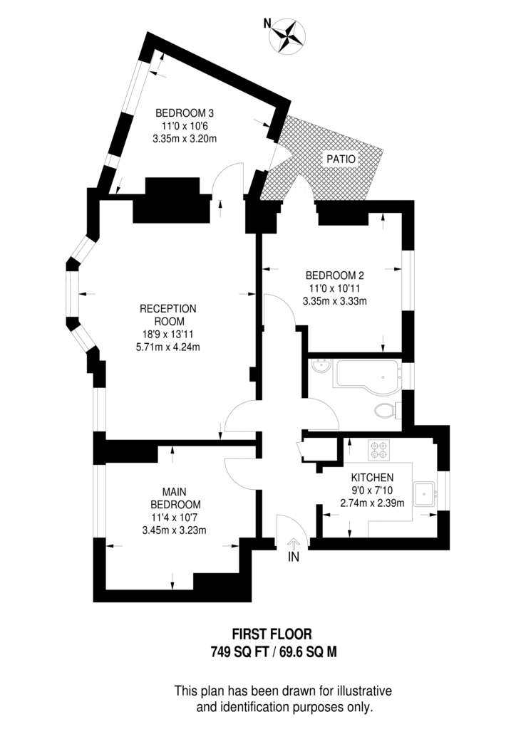 3 bedroom flat to rent - floorplan