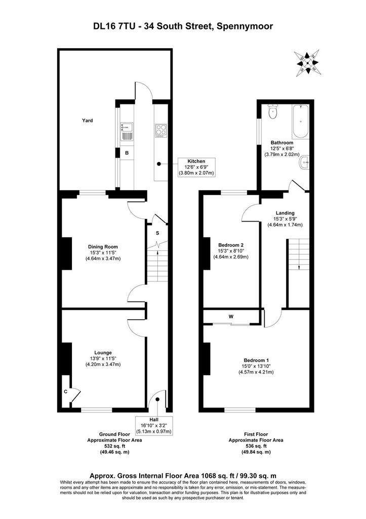 2 bedroom terraced house for sale - floorplan