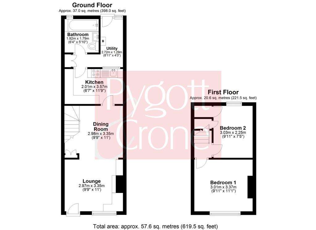 2 bedroom terraced house for sale - floorplan