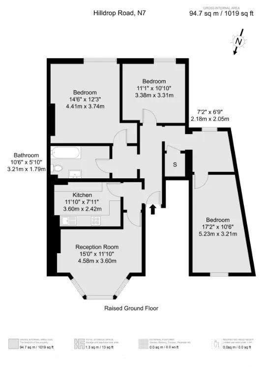 3 bedroom flat to rent - floorplan