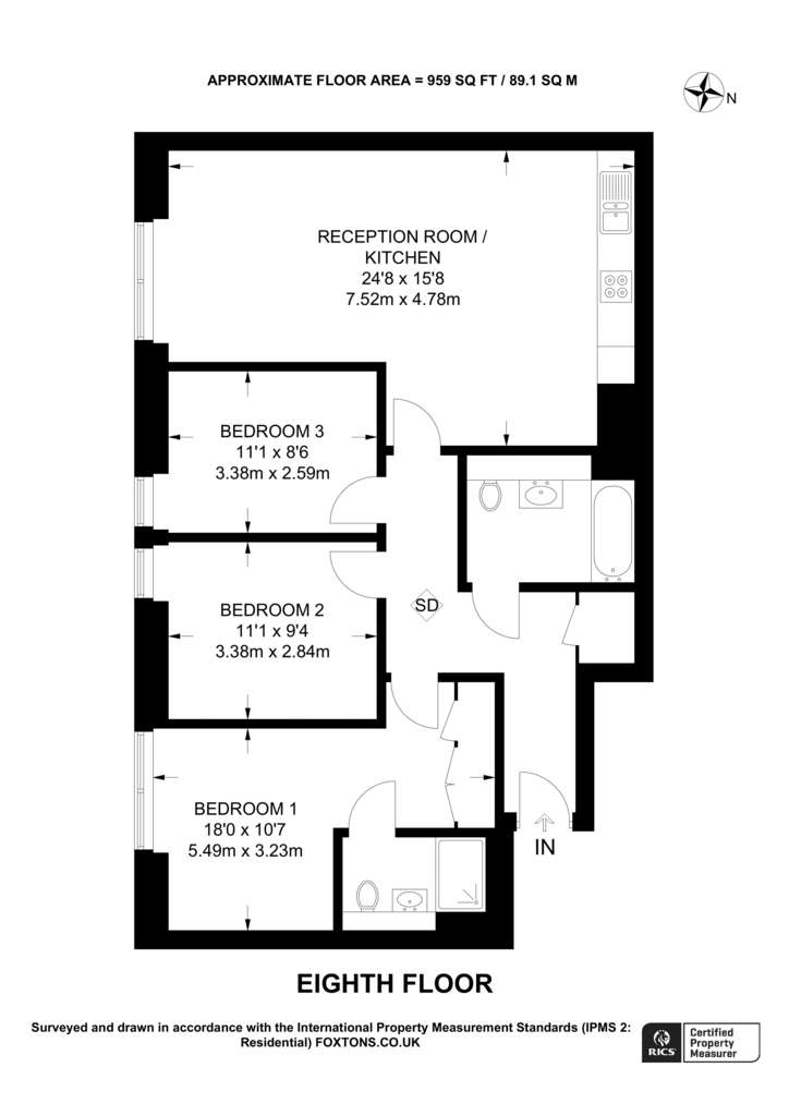 3 bedroom flat to rent - floorplan