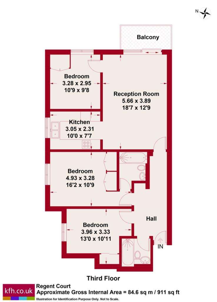 3 bedroom flat to rent - floorplan