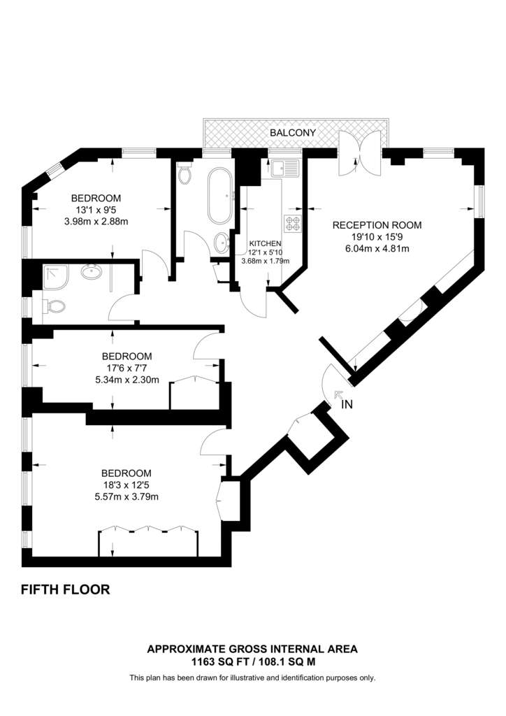 3 bedroom flat to rent - floorplan