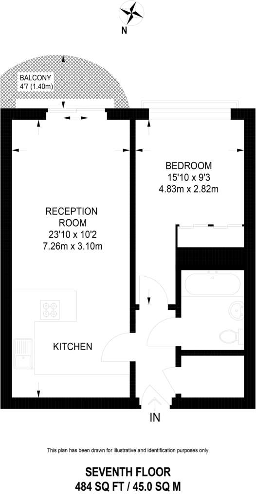 1 bedroom flat to rent - floorplan